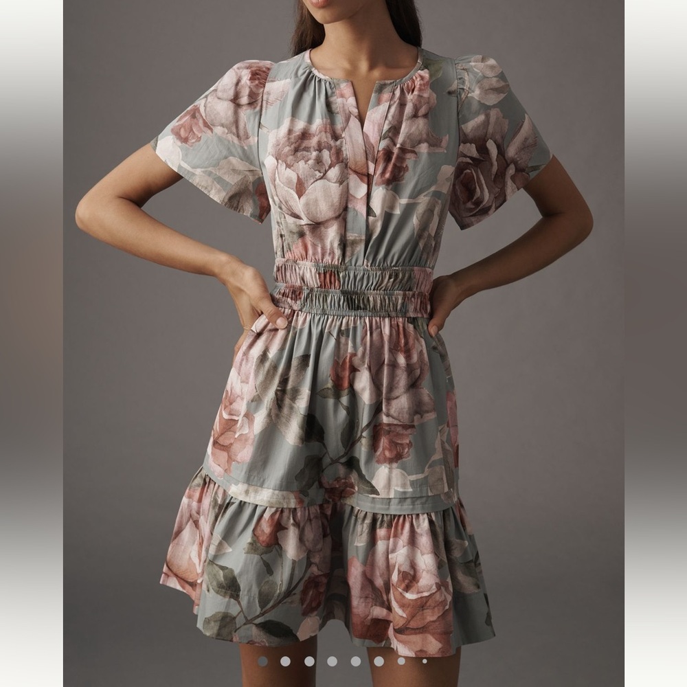 Anthropologie Floral Dress in Pink and Gray